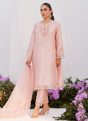 Farah Talib Aziz | Zaza Luxe Pret 24 | BEBE BLUSH PINK EMBELLISHED RAW SILK KURTA SHIRT AND DUPATTA - Libasekhas