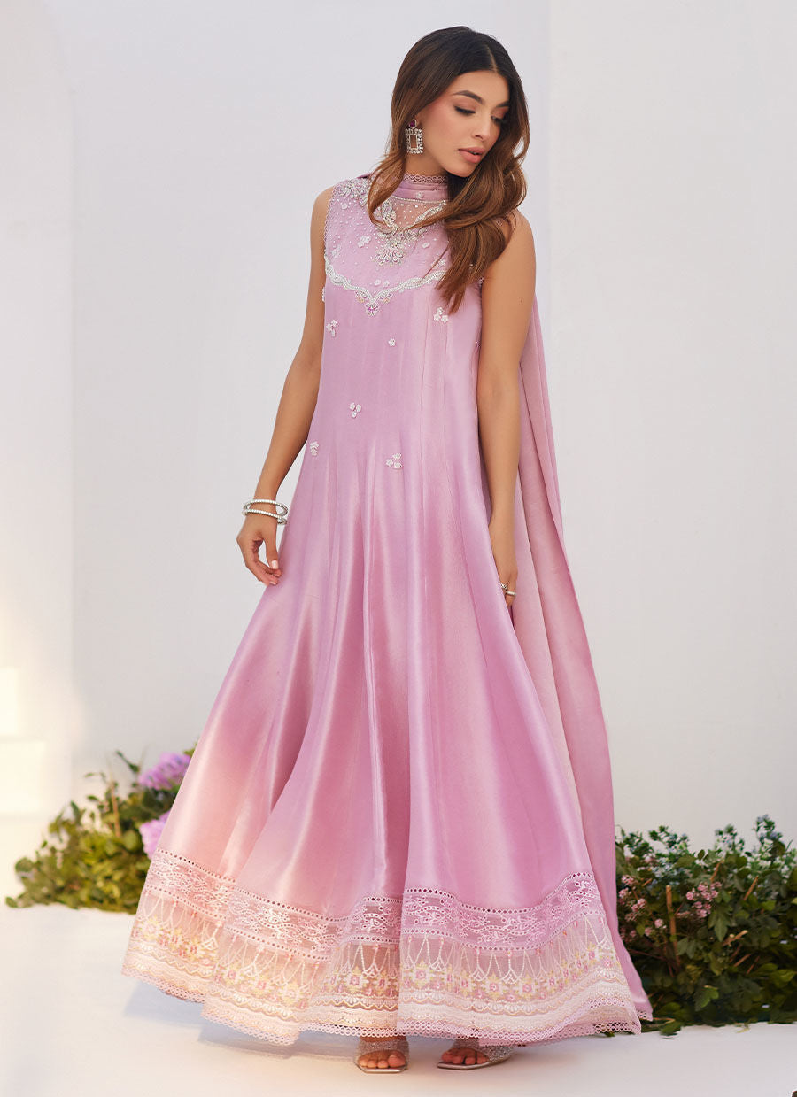 Farah Talib Aziz | Zaza Luxe Pret 24 | CECE MAUVE EMBELLISHED RAW SILK KALIDAR WITH CHARMUESE DUPATTA - by - Libasekhas UK - Registered Vendor of : Farah Talib Aziz - 100% Original Designer Dresss