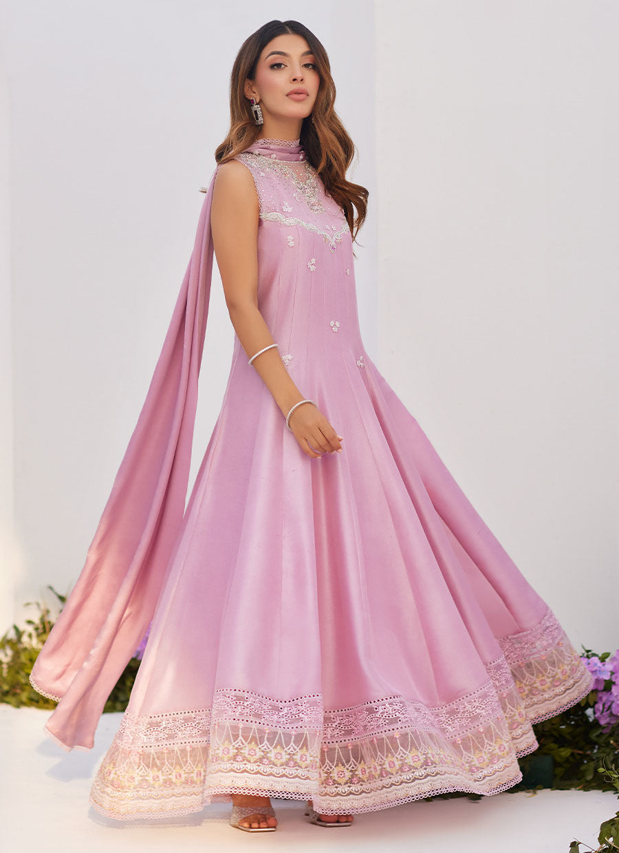 Farah Talib Aziz | Zaza Luxe Pret 24 | CECE MAUVE EMBELLISHED RAW SILK KALIDAR WITH CHARMUESE DUPATTA - by - Libasekhas UK - Registered Vendor of : Farah Talib Aziz - 100% Original Designer Dresss