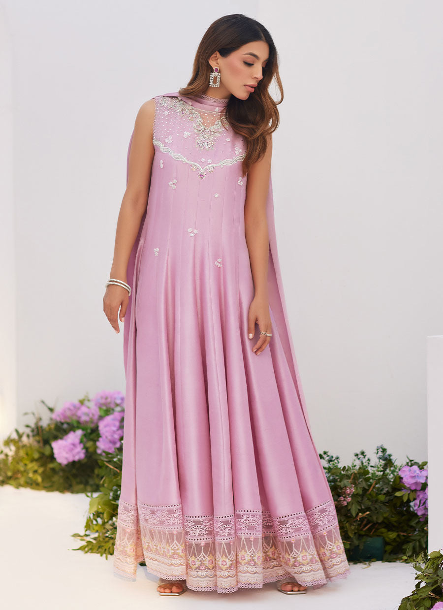 Farah Talib Aziz | Zaza Luxe Pret 24 | CECE MAUVE EMBELLISHED RAW SILK KALIDAR WITH CHARMUESE DUPATTA - by - Libasekhas UK - Registered Vendor of : Farah Talib Aziz - 100% Original Designer Dresss