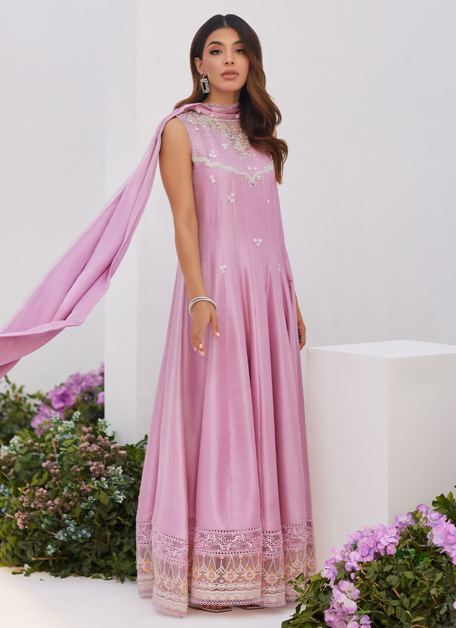 Farah Talib Aziz | Zaza Luxe Pret 24 | CECE MAUVE EMBELLISHED RAW SILK KALIDAR WITH CHARMUESE DUPATTA - by - Libasekhas UK - Registered Vendor of : Farah Talib Aziz - 100% Original Designer Dresss