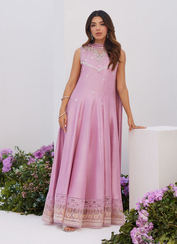Farah Talib Aziz | Zaza Luxe Pret 24 | CECE MAUVE EMBELLISHED RAW SILK KALIDAR WITH CHARMUESE DUPATTA - by - Libasekhas UK - Registered Vendor of : Farah Talib Aziz - 100% Original Designer Dresss
