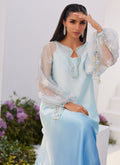 Farah Talib Aziz | Zaza Luxe Pret 24 | BOW OMBRE BLUE EMBELLISHED KAFTAN CUT SHIRT - by - Libasekhas UK - Registered Vendor of : Farah Talib Aziz - 100% Original Designer Dresss