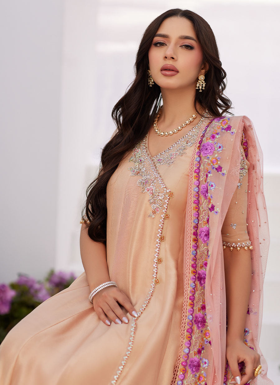 Farah Talib Aziz | Zaza Luxe Pret 24 | LISETTE FAWN EMBELLISHED RAW SILK ANGARKHA AND DUPATTA - by - Libasekhas UK - Registered Vendor of : Farah Talib Aziz - 100% Original Designer Dresss