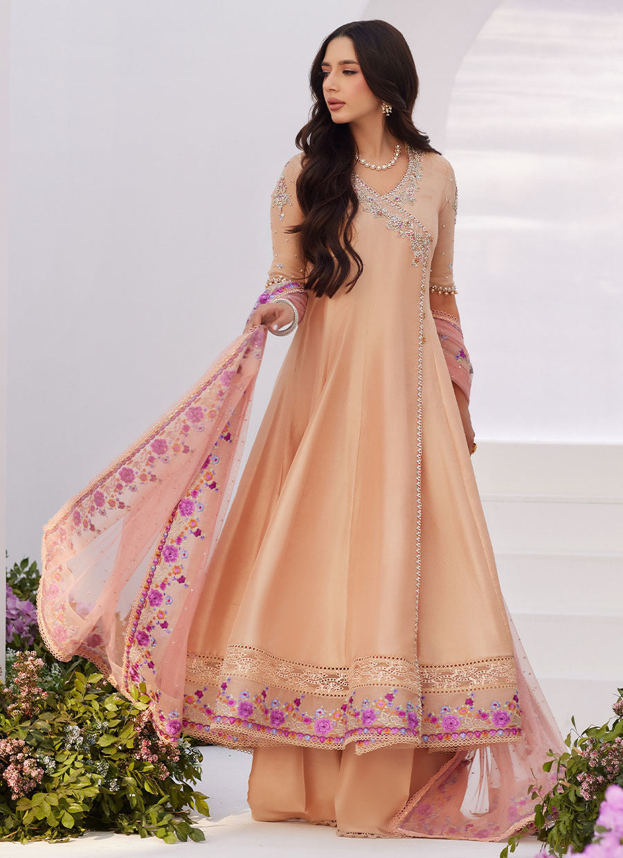 Farah Talib Aziz | Zaza Luxe Pret 24 | LISETTE FAWN EMBELLISHED RAW SILK ANGARKHA AND DUPATTA - by - Libasekhas UK - Registered Vendor of : Farah Talib Aziz - 100% Original Designer Dresss