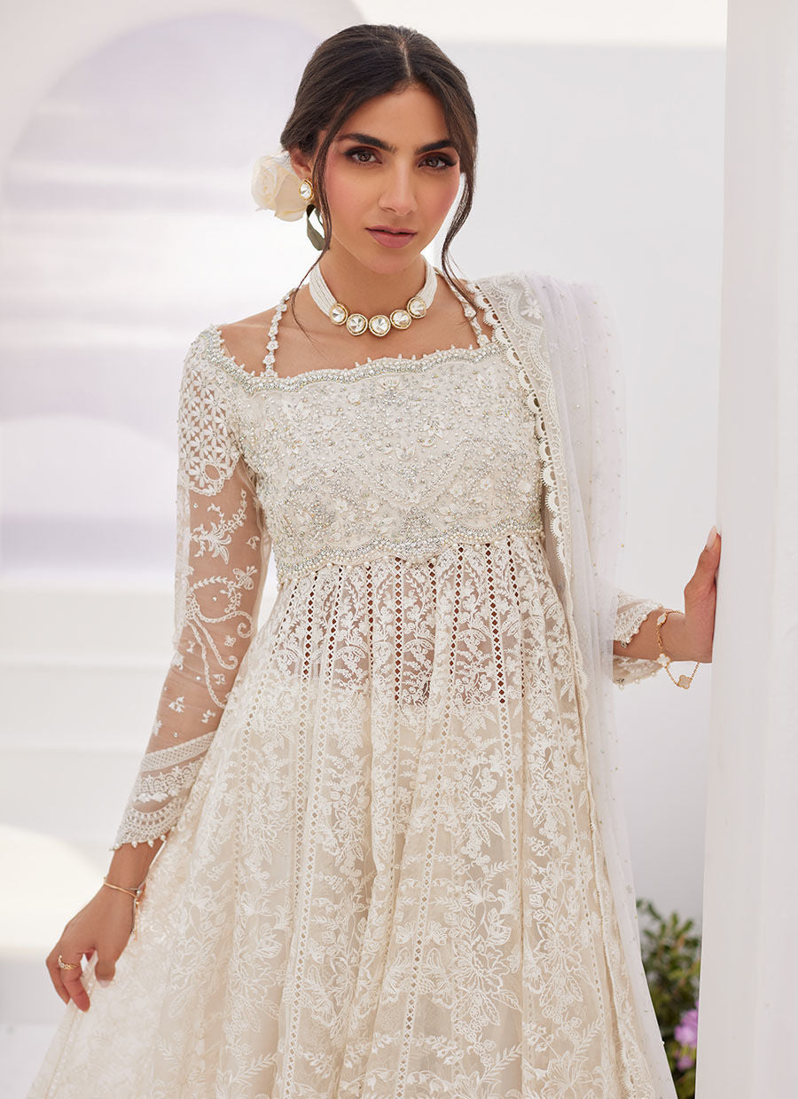 Farah Talib Aziz | Zaza Luxe Pret 24 | MAELLE IVORY EMBROIDERED AND EMBELLISHED KALIDAAR - by - Libasekhas UK - Registered Vendor of : Farah Talib Aziz - 100% Original Designer Dresss