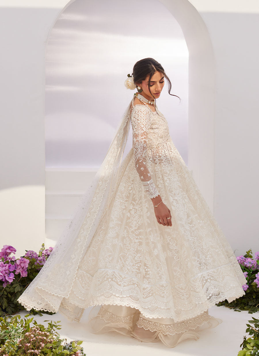 Farah Talib Aziz | Zaza Luxe Pret 24 | MAELLE IVORY EMBROIDERED AND EMBELLISHED KALIDAAR - by - Libasekhas UK - Registered Vendor of : Farah Talib Aziz - 100% Original Designer Dresss
