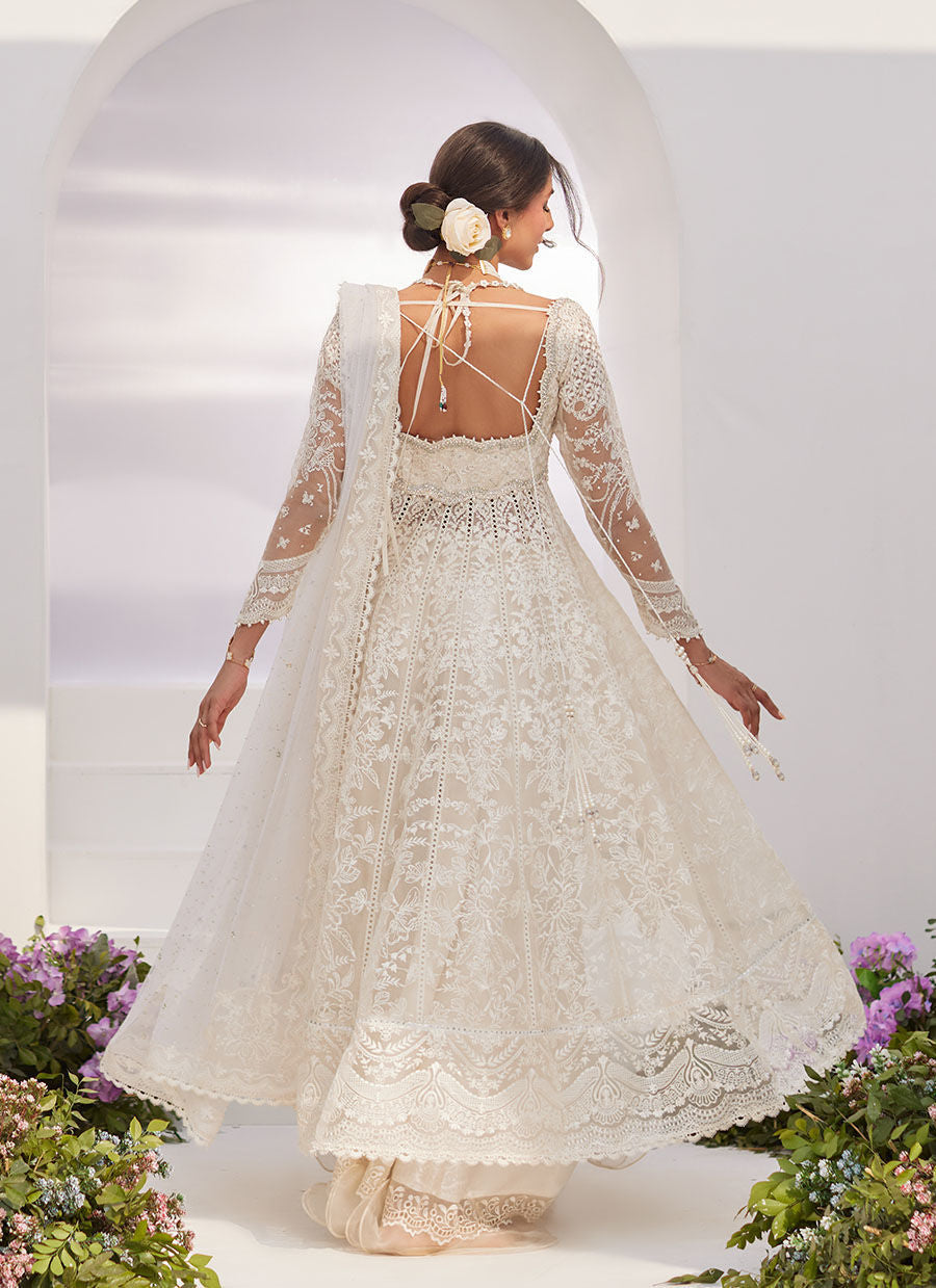Farah Talib Aziz | Zaza Luxe Pret 24 | MAELLE IVORY EMBROIDERED AND EMBELLISHED KALIDAAR - by - Libasekhas UK - Registered Vendor of : Farah Talib Aziz - 100% Original Designer Dresss