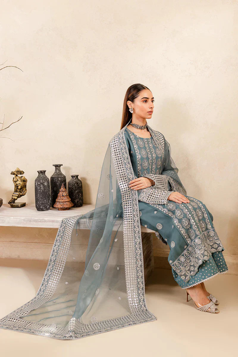 Farasha | Ritizer Festive Formals | Aqua Flora - by - Libasekhas UK - Registered Vendor of : Farasha - 100% Original Designer Dresss