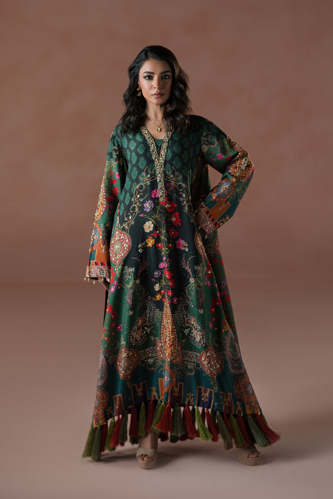 Ammara Khan | Flo 25 | Forest Floral Tassel Kaftan Set  (D-06) - by - Libasekhas UK - Registered Vendor of : Ammara Khan - 100% Original Designer Dresss