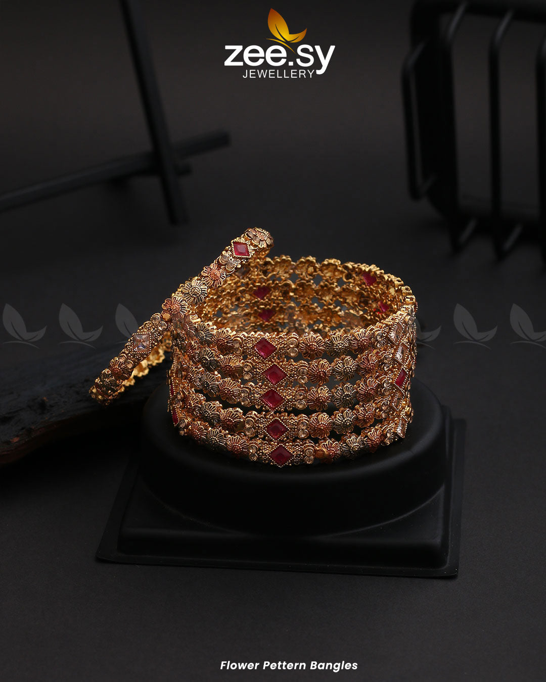 Flower Pettern Bangles - by - Libasekhas UK - Registered Vendor of : Zeesy - 100% Original Designer Dresss