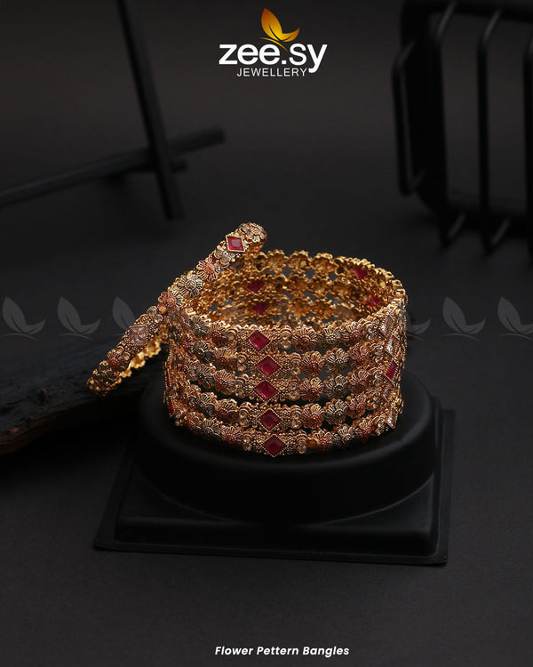 Flower Pettern Bangles - by - Libasekhas UK - Registered Vendor of : Zeesy - 100% Original Designer Dresss