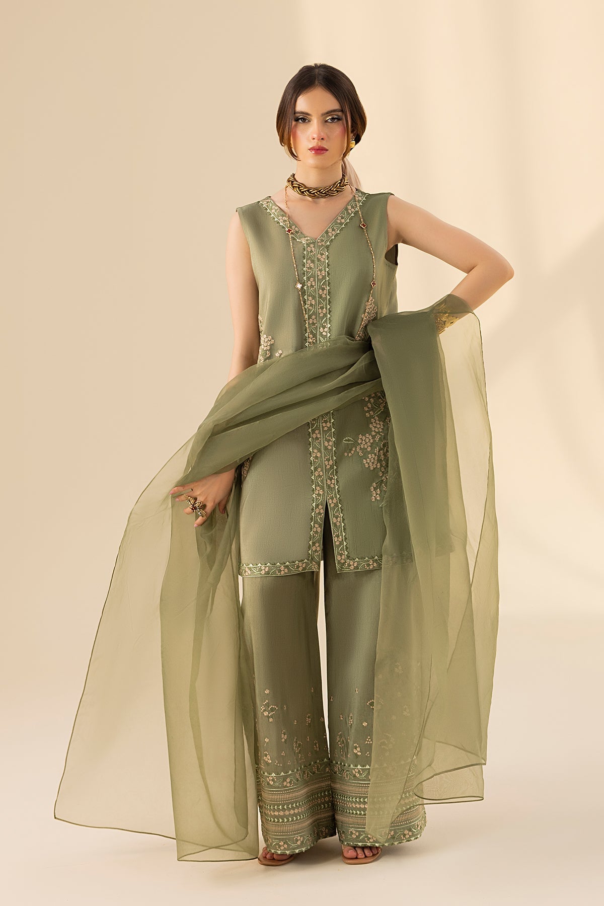 Erum Khan | Lillia Summer Edit | Olive Bloom - by - Libasekhas UK - Registered Vendor of : Erum Khan - 100% Original Designer Dresss