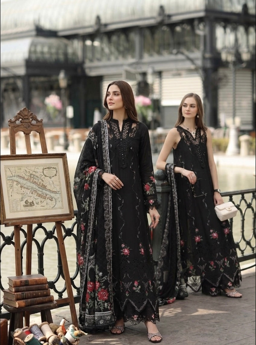 Noor by Saadia Asad | Eid Luxe Chikankari 26 | D5 -Cross stitch Black - by Libasekhas UK - Registered Vendor of : Noor by Saadia Asad - 100% Original Designer Dress