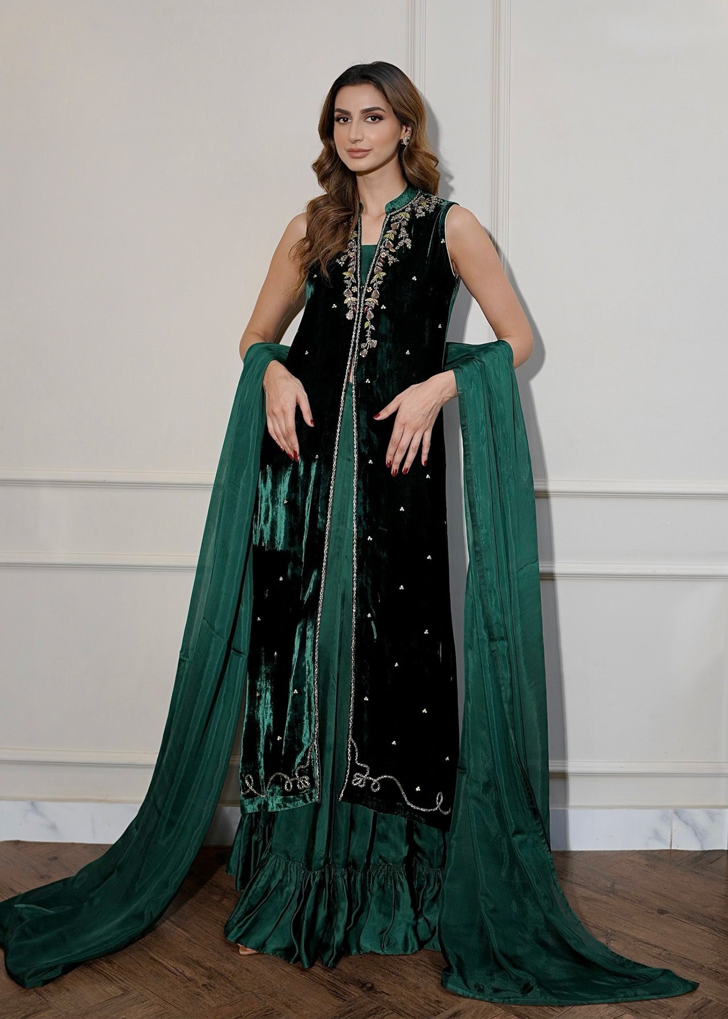 Mahum Asad | Voila Velvets | Emerald - by - Libasekhas UK - Registered Vendor of : Mahum Asad - 100% Original Designer Dresss