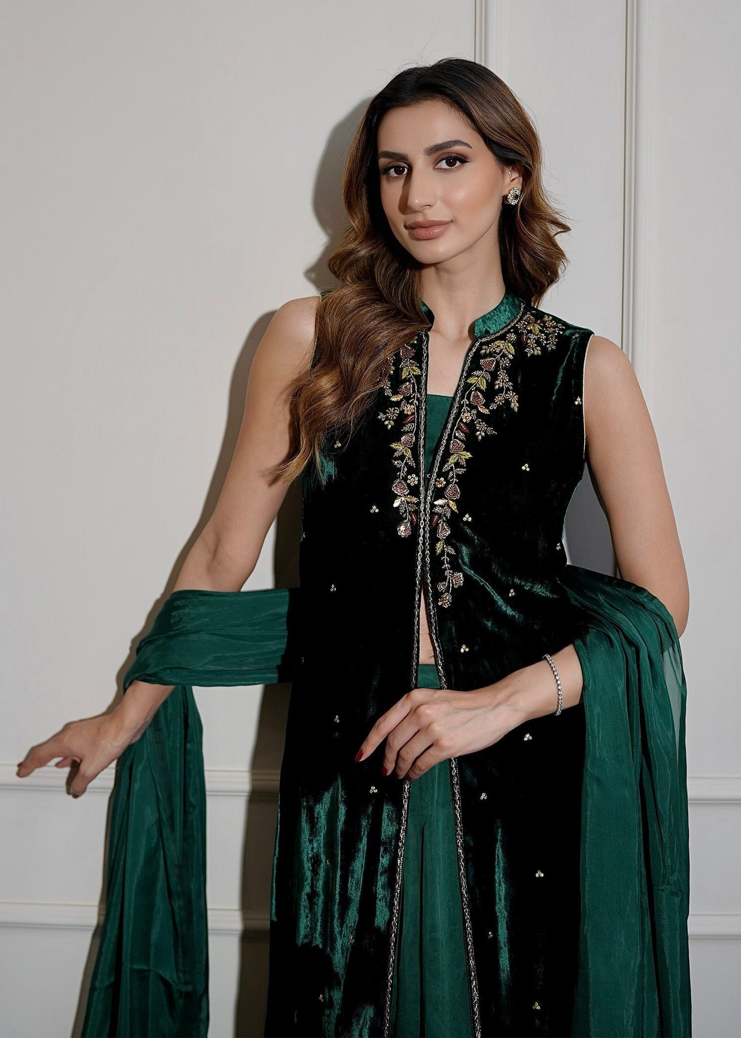 Mahum Asad | Voila Velvets | Emerald - by - Libasekhas UK - Registered Vendor of : Mahum Asad - 100% Original Designer Dresss