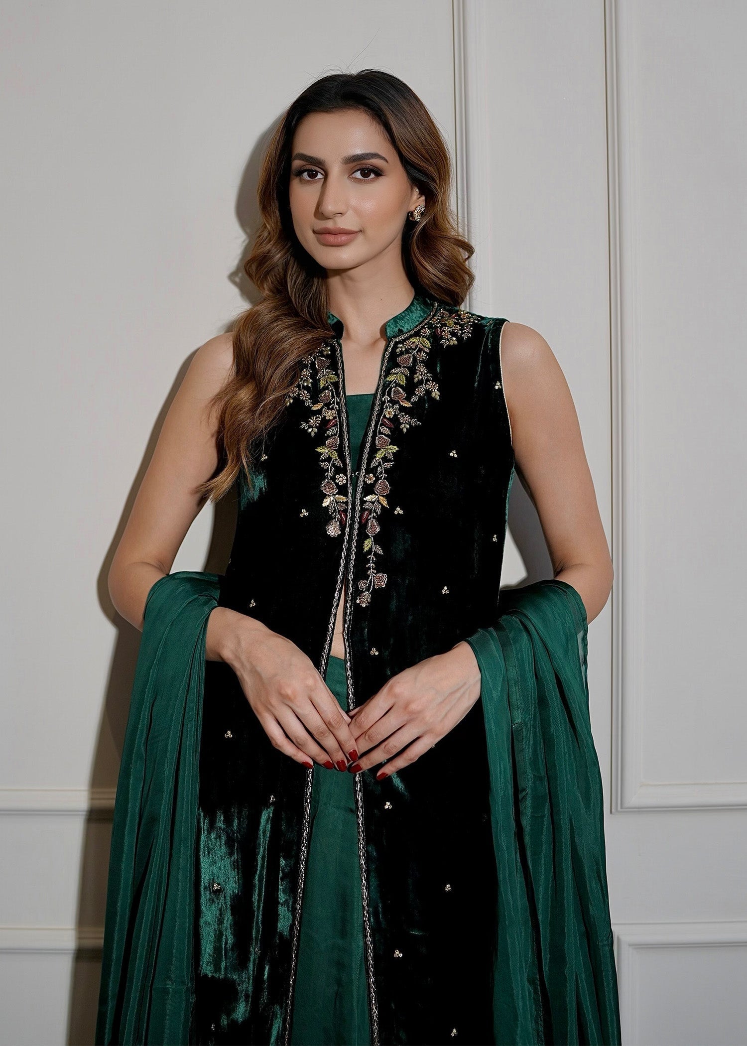 Mahum Asad | Voila Velvets | Emerald - by - Libasekhas UK - Registered Vendor of : Mahum Asad - 100% Original Designer Dresss