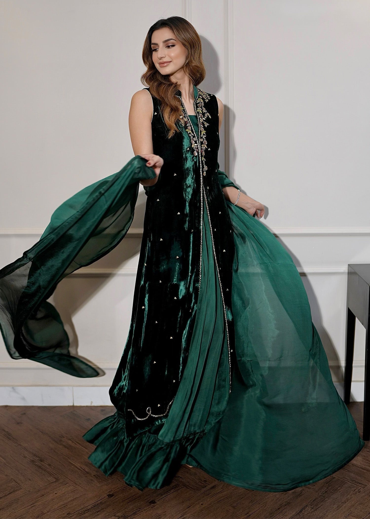 Mahum Asad | Voila Velvets | Emerald - by - Libasekhas UK - Registered Vendor of : Mahum Asad - 100% Original Designer Dresss