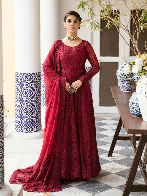 Gulaal | Embroidered Chiffon 23 | GARNET - (GL-EP23V1-09) - by - Libasekhas UK - Registered Vendor of : Gulaal - 100% Original Designer Dresss