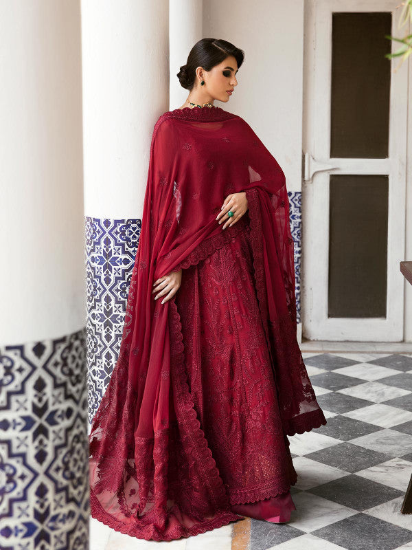 Gulaal | Embroidered Chiffon 23 | GARNET - (GL-EP23V1-09) - by - Libasekhas UK - Registered Vendor of : Gulaal - 100% Original Designer Dresss