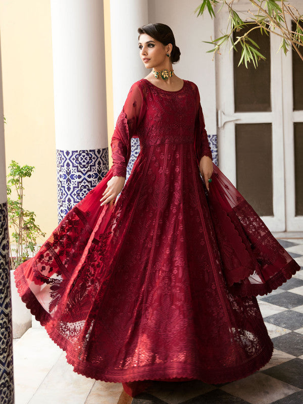 Gulaal | Embroidered Chiffon 23 | GARNET - (GL-EP23V1-09) - by - Libasekhas UK - Registered Vendor of : Gulaal - 100% Original Designer Dresss