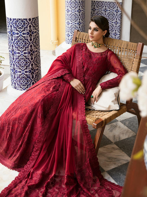 Gulaal | Embroidered Chiffon 23 | GARNET - (GL-EP23V1-09) - by - Libasekhas UK - Registered Vendor of : Gulaal - 100% Original Designer Dresss