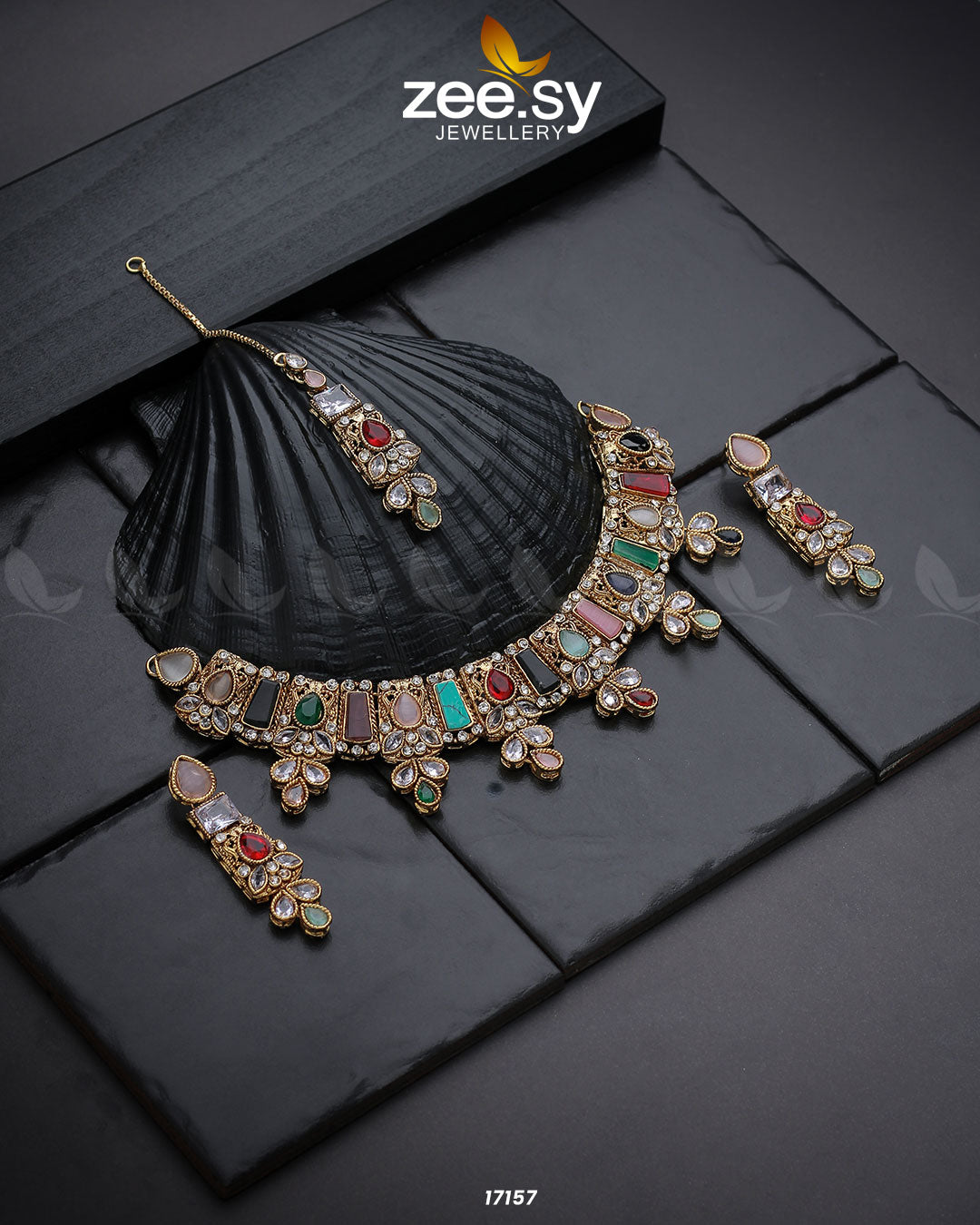 Gemstone Enchantment Necklace - by - Libasekhas UK - Registered Vendor of : Zeesy - 100% Original Designer Dresss