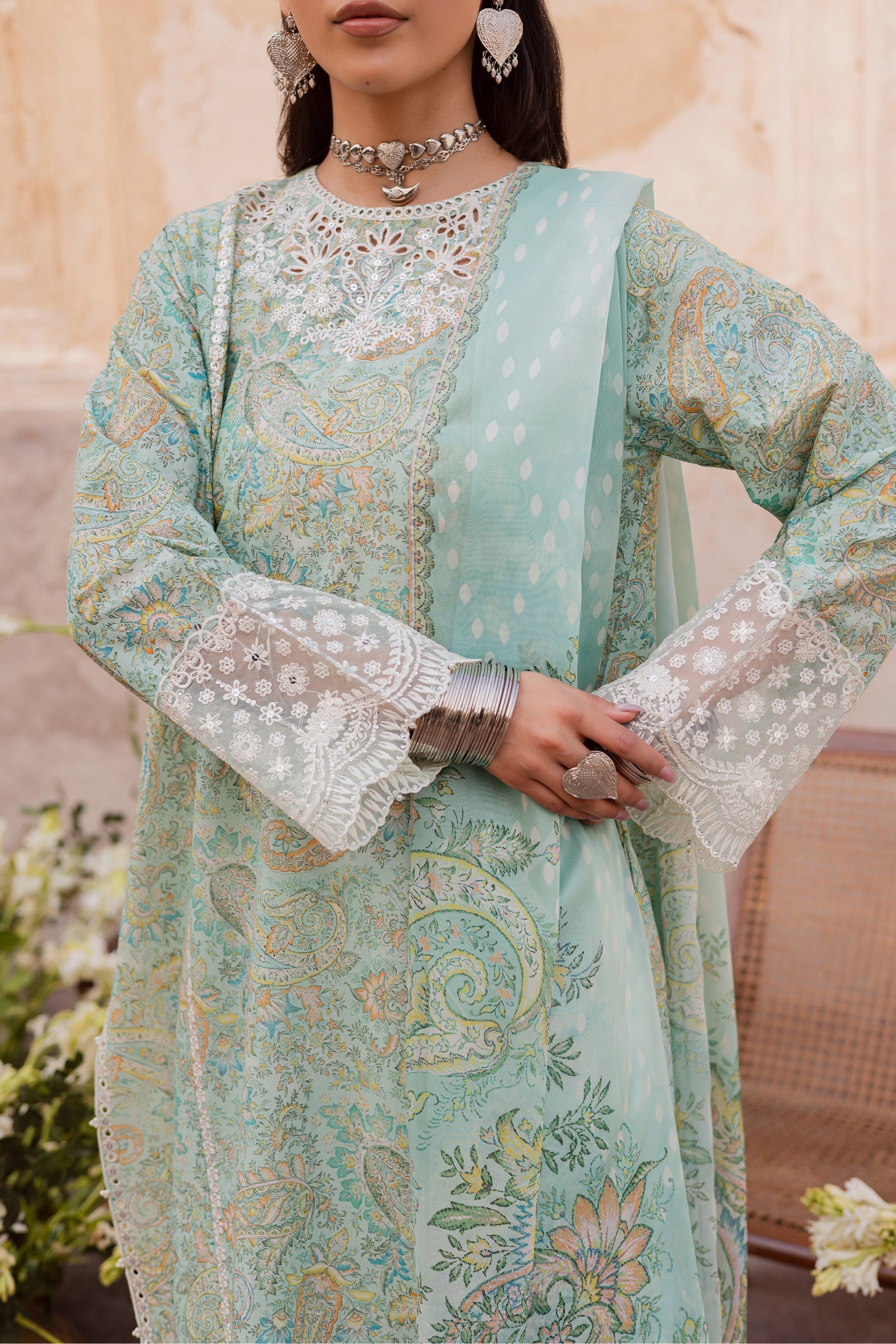 Batik | Festive Eid 26 | Green Elika - by Libasekhas UK - Registered Vendor of : Batik - 100% Original Designer Dress