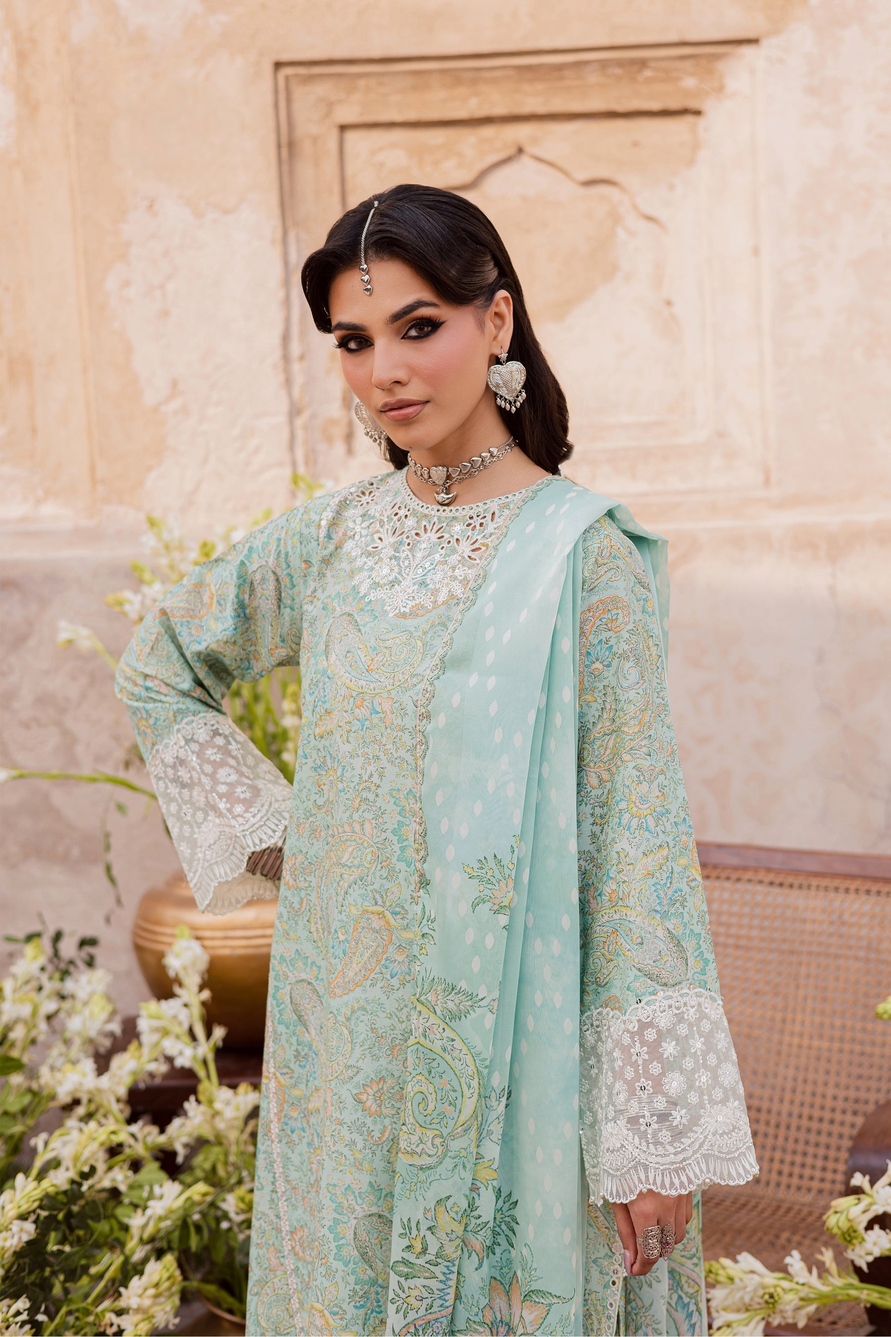 Batik | Festive Eid 26 | Green Elika - by Libasekhas UK - Registered Vendor of : Batik - 100% Original Designer Dress