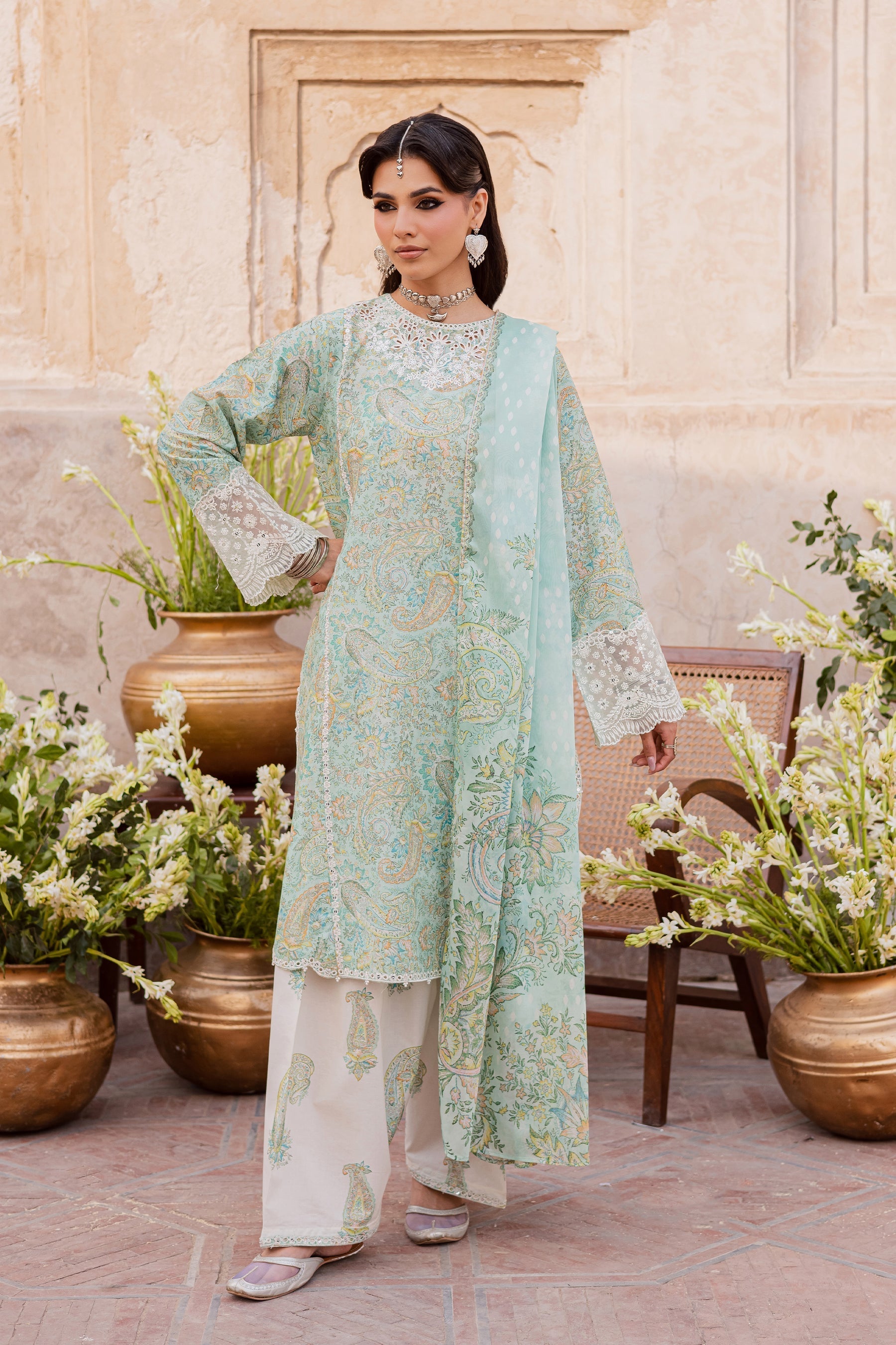 Batik | Festive Eid 26 | Green Elika - by Libasekhas UK - Registered Vendor of : Batik - 100% Original Designer Dress
