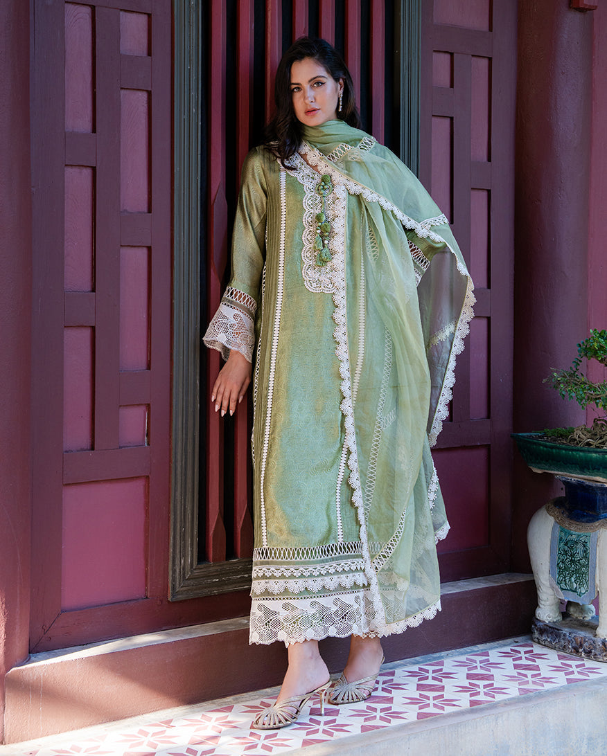 Mushq | Euphoria Pret | Green Solace - by Libasekhas UK - Registered Vendor of : Mushq - 100% Original Designer Dress