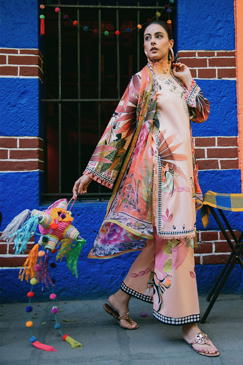 Mushq | La Dolce Hemline Prints 25 | Peach Poppies - by - Libasekhas UK - Registered Vendor of : Mushq - 100% Original Designer Dresss