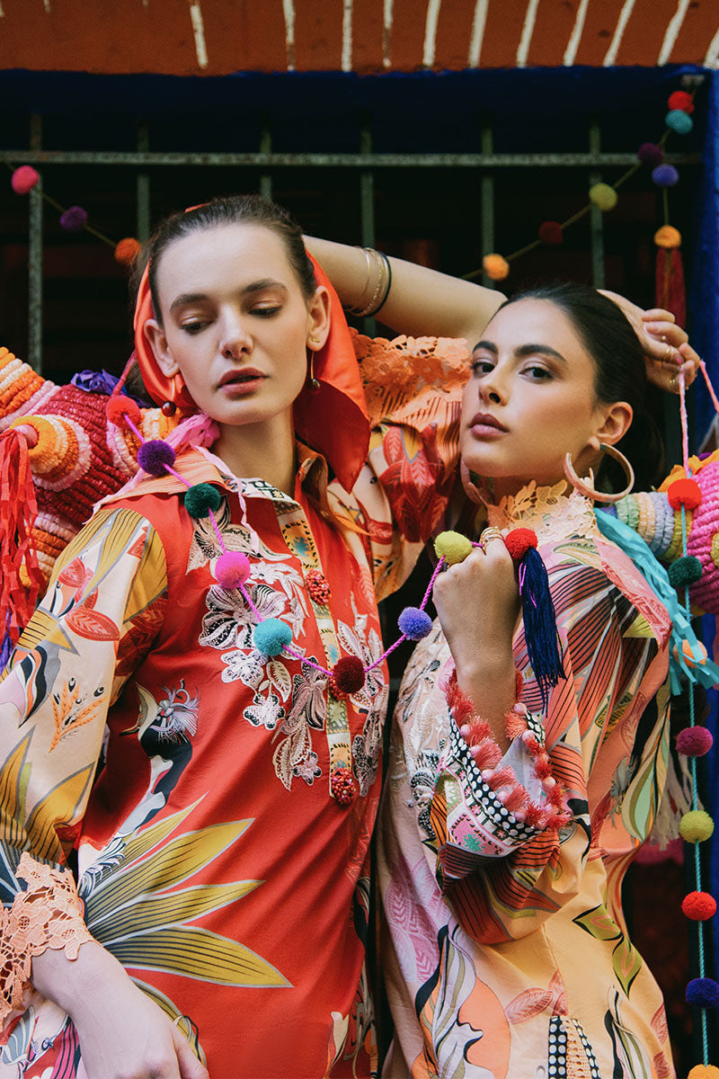 Mushq | La Dolce Hemline Prints 25 | Peach Poppies - by - Libasekhas UK - Registered Vendor of : Mushq - 100% Original Designer Dresss
