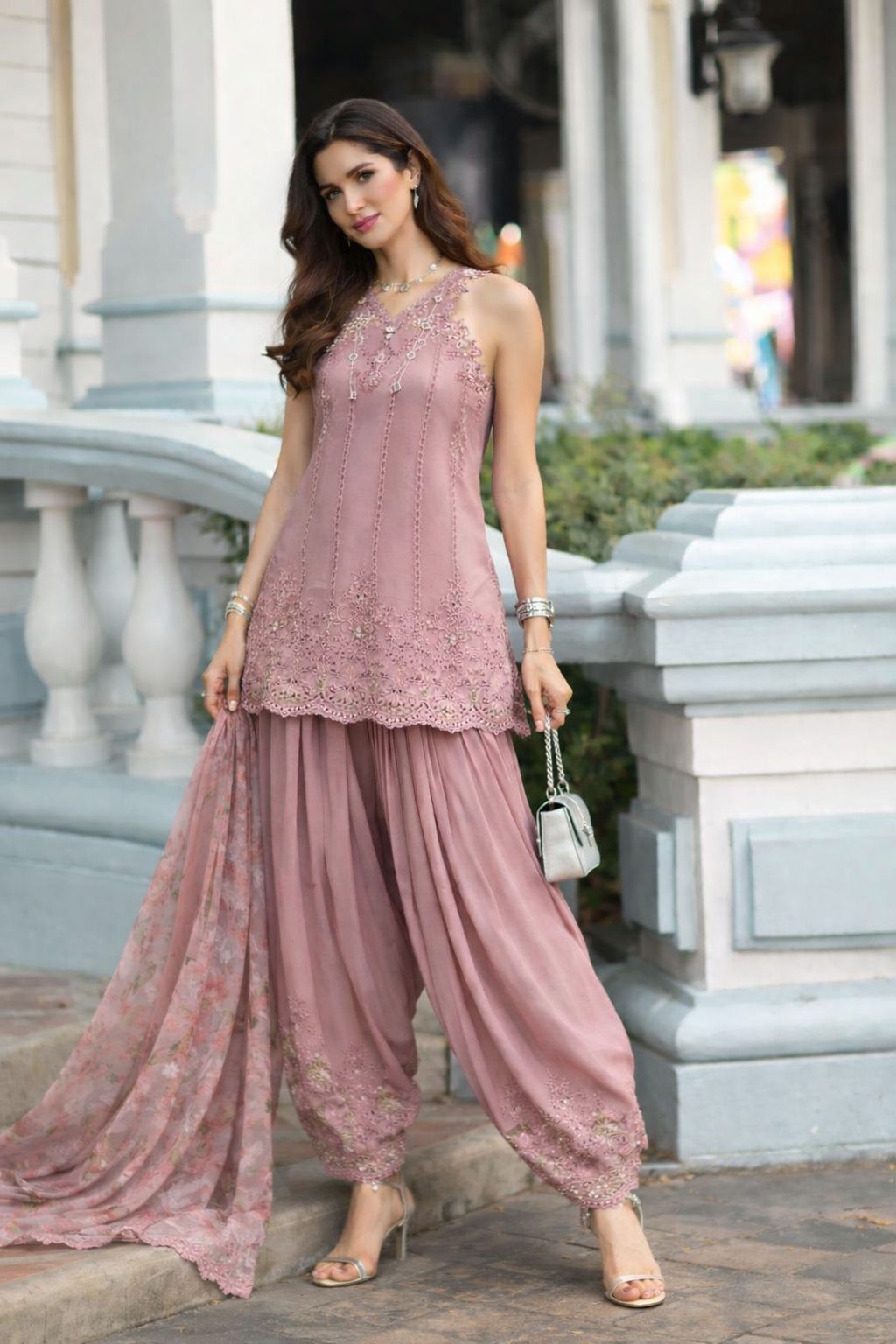 Noor by Saadia Asad | Eid Luxe Chikankari 26 | D8 - Rosewood Blush - by Libasekhas UK - Registered Vendor of : Noor by Saadia Asad - 100% Original Designer Dress