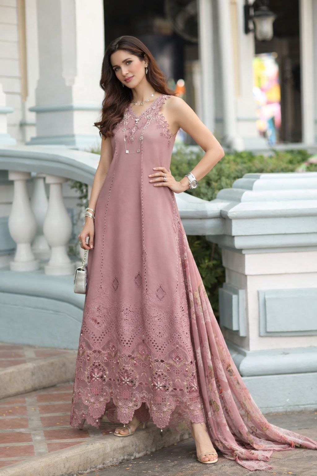Noor by Saadia Asad | Eid Luxe Chikankari 26 | D8 - Rosewood Blush - by Libasekhas UK - Registered Vendor of : Noor by Saadia Asad - 100% Original Designer Dress