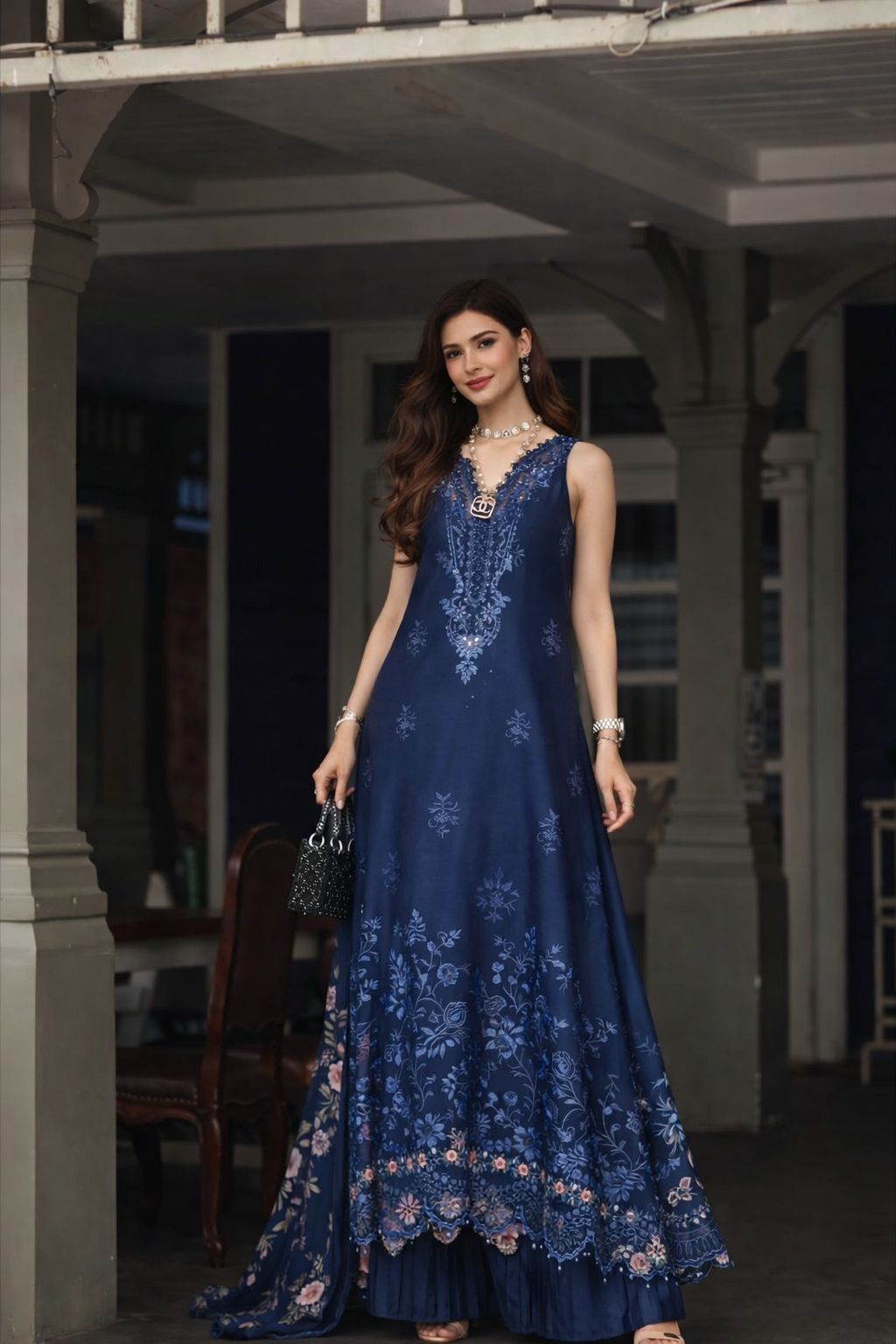 Noor by Saadia Asad | Eid Luxe Chikankari 26 | D11 - Sapphire Blue - by Libasekhas UK - Registered Vendor of : Noor by Saadia Asad - 100% Original Designer Dress