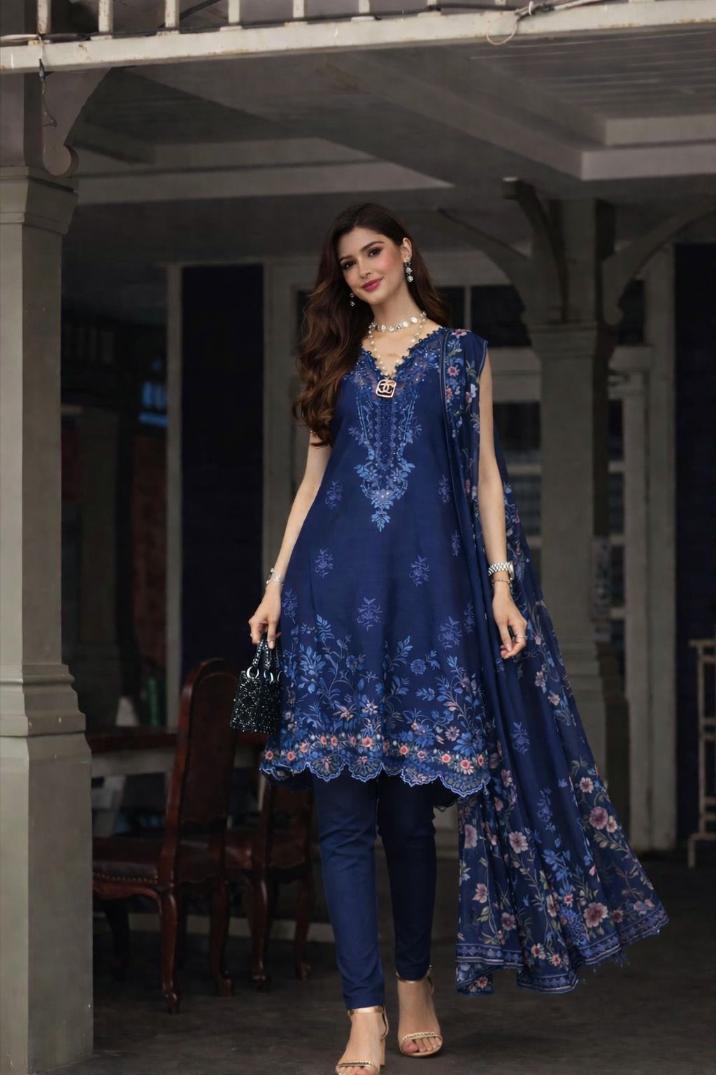 Noor by Saadia Asad | Eid Luxe Chikankari 26 | D11 - Sapphire Blue - by Libasekhas UK - Registered Vendor of : Noor by Saadia Asad - 100% Original Designer Dress