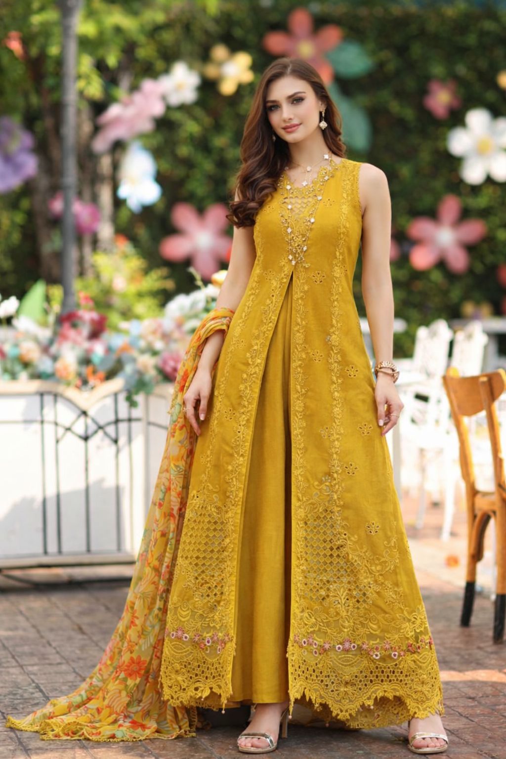 Noor by Saadia Asad | Eid Luxe Chikankari 26 | D10 - Amber Yellow - by Libasekhas UK - Registered Vendor of : Noor by Saadia Asad - 100% Original Designer Dress