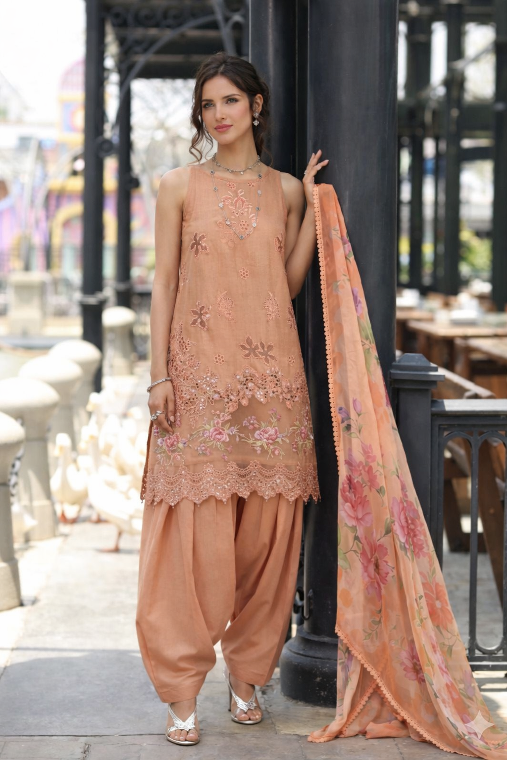 Noor by Saadia Asad | Eid Luxe Chikankari 26 | D6 - Apricot Allure - by Libasekhas UK - Registered Vendor of : Noor by Saadia Asad - 100% Original Designer Dress