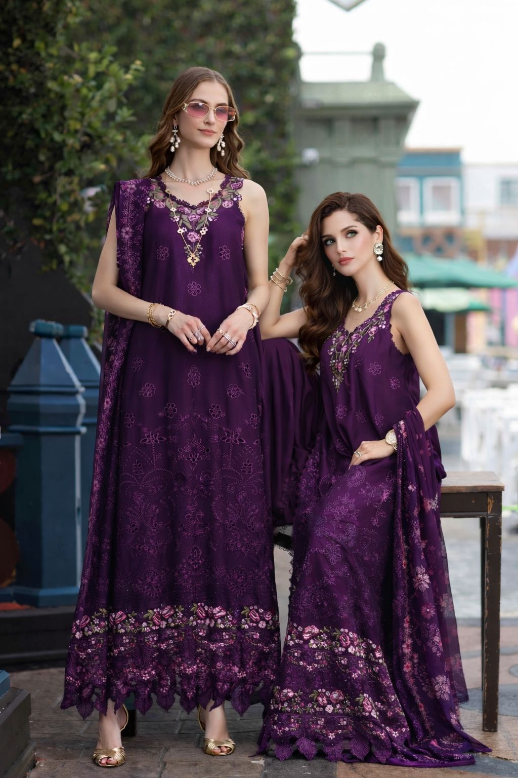 Noor by Saadia Asad | Eid Luxe Chikankari 26 | D7 - Aubergine Bloom - by Libasekhas UK - Registered Vendor of : Noor by Saadia Asad - 100% Original Designer Dress