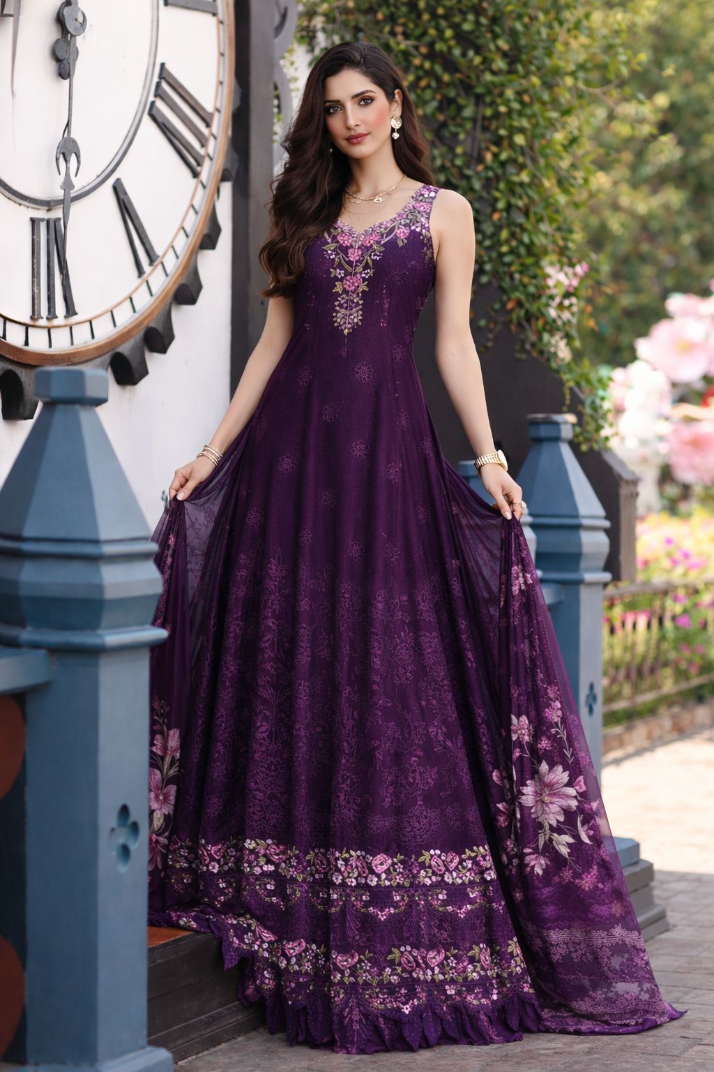 Noor by Saadia Asad | Eid Luxe Chikankari 26 | D7 - Aubergine Bloom - by Libasekhas UK - Registered Vendor of : Noor by Saadia Asad - 100% Original Designer Dress