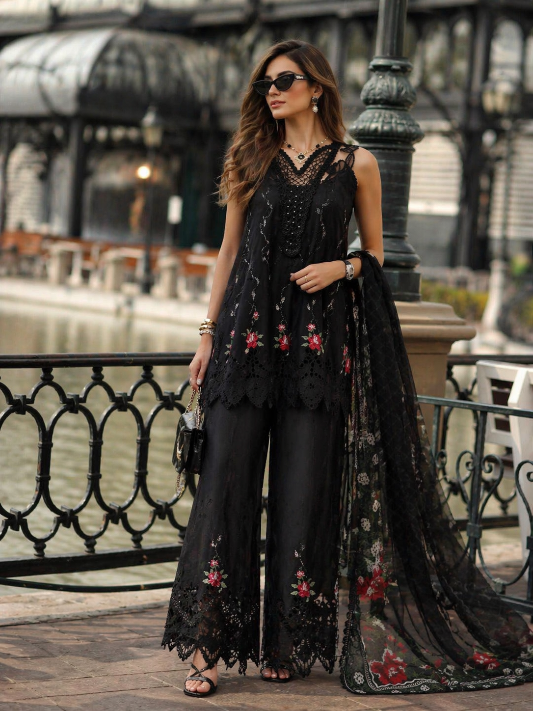 Noor by Saadia Asad | Eid Luxe Chikankari 26 | D5 -Cross stitch Black - by Libasekhas UK - Registered Vendor of : Noor by Saadia Asad - 100% Original Designer Dress