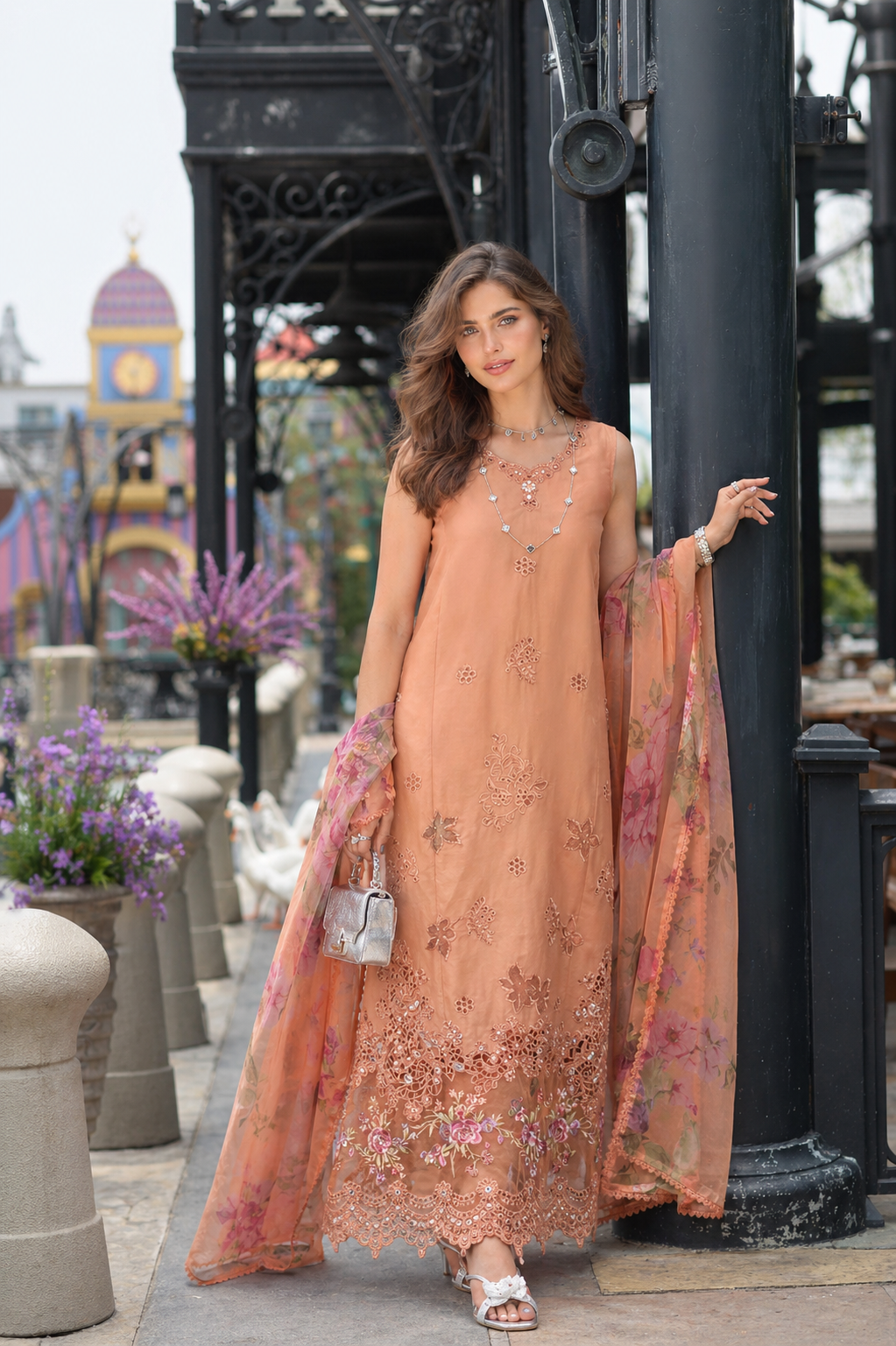 Noor by Saadia Asad | Eid Luxe Chikankari 26 | D6 - Apricot Allure - by Libasekhas UK - Registered Vendor of : Noor by Saadia Asad - 100% Original Designer Dress