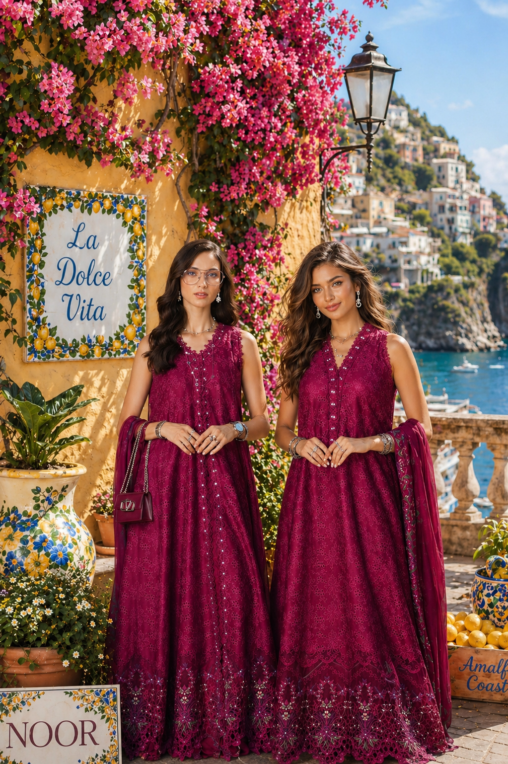 Noor by Saadia Asad | Luxury Eid Schiffli Laserkari 26 | D4 -Fuchia Elegance - by Libasekhas UK - Registered Vendor of : Noor by Saadia Asad - 100% Original Designer Dress