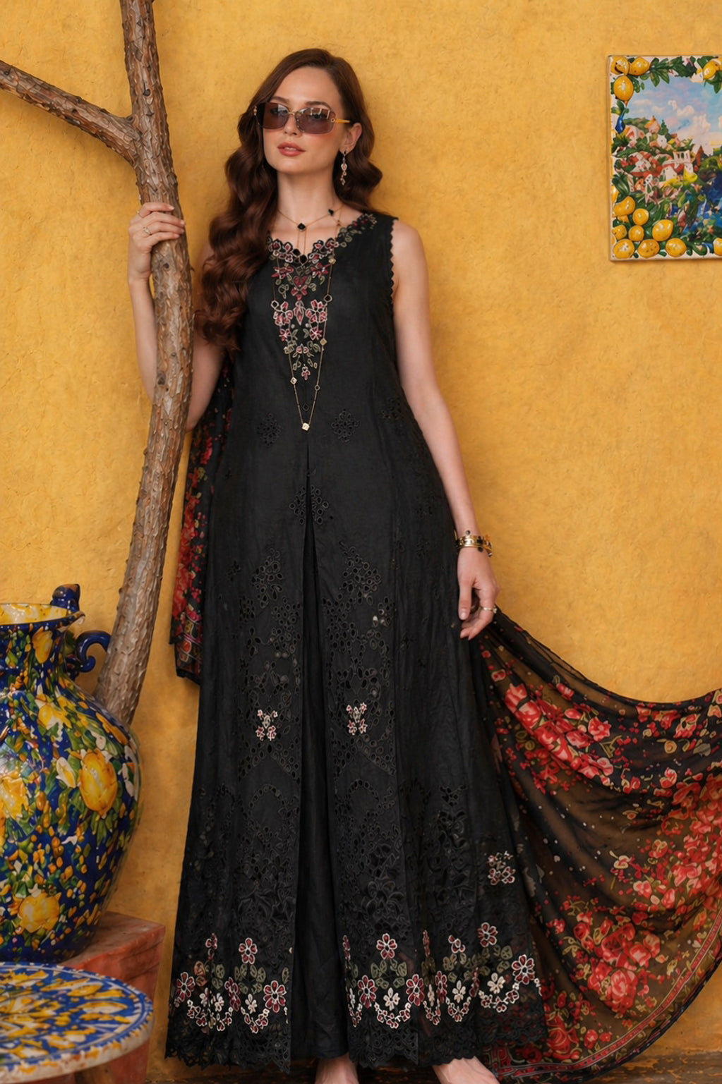 Noor by Saadia Asad | Luxury Eid Schiffli Laserkari 26 | D5 - Raven Black - by Libasekhas UK - Registered Vendor of : Noor by Saadia Asad - 100% Original Designer Dress