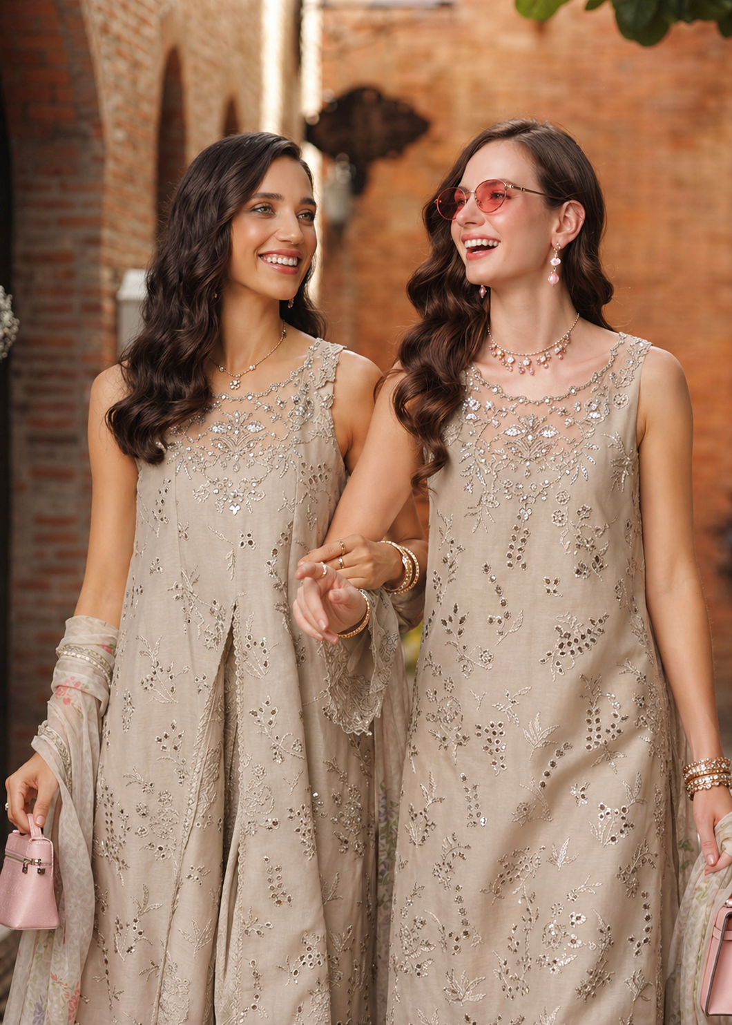 Noor by Saadia Asad | Luxury Eid Schiffli Laserkari 26 | D7 -Gris Tourtelle - by Libasekhas UK - Registered Vendor of : Noor by Saadia Asad - 100% Original Designer Dress