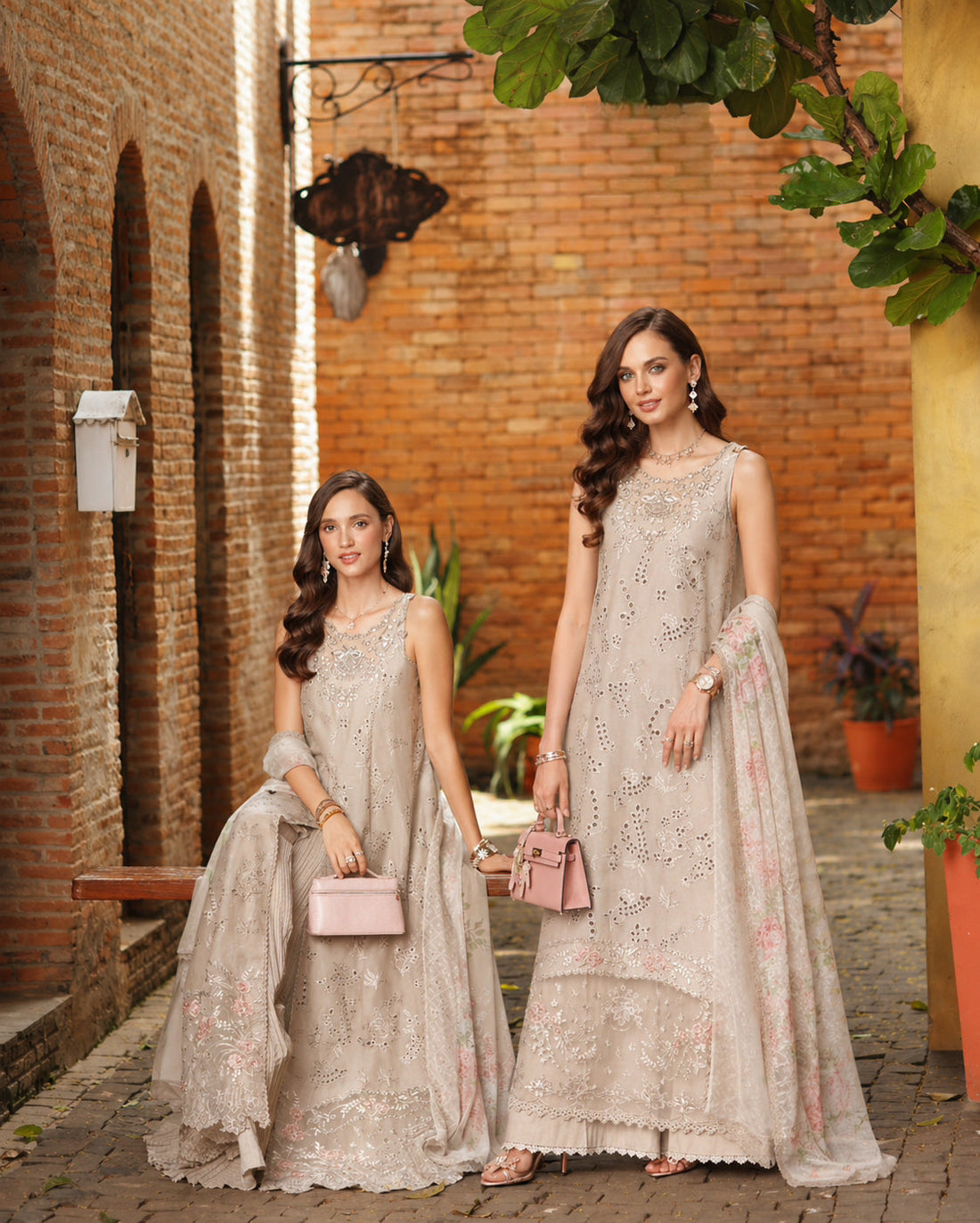 Noor by Saadia Asad | Luxury Eid Schiffli Laserkari 26 | D7 -Gris Tourtelle - by Libasekhas UK - Registered Vendor of : Noor by Saadia Asad - 100% Original Designer Dress