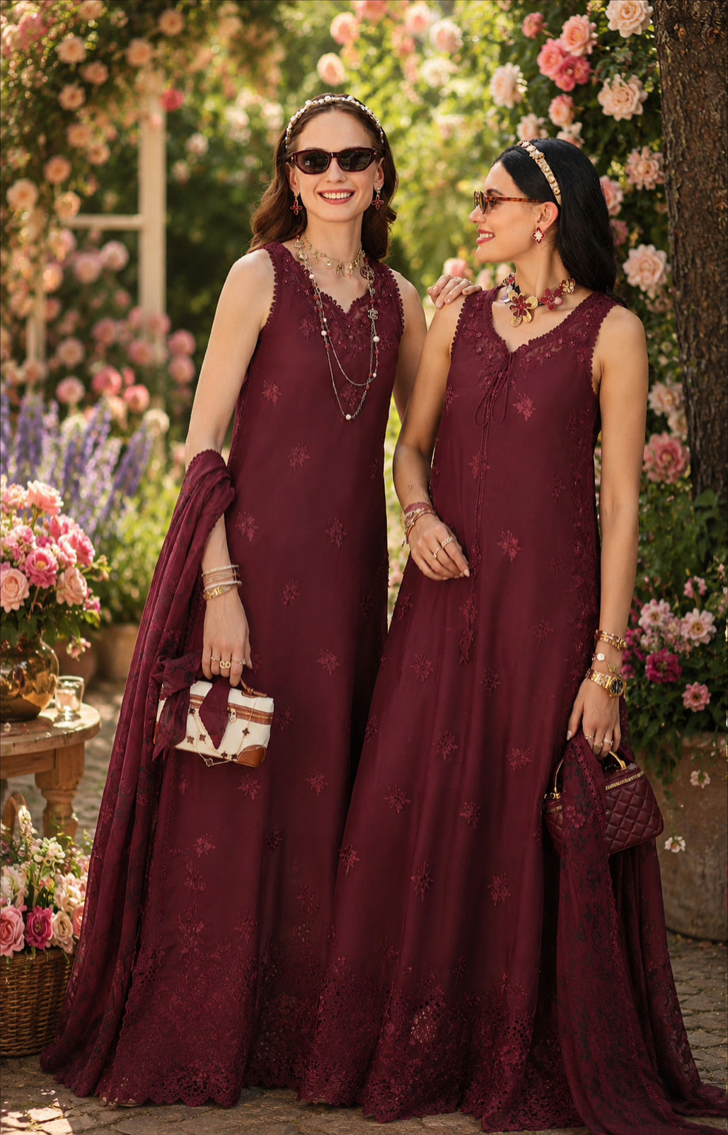 Noor by Saadia Asad | Noor Eid Printskhas 26 |D10  Burgundy - by Libasekhas - Registered Vendor of : Noor by Saadia Asad - 100% Original Designer Dress
