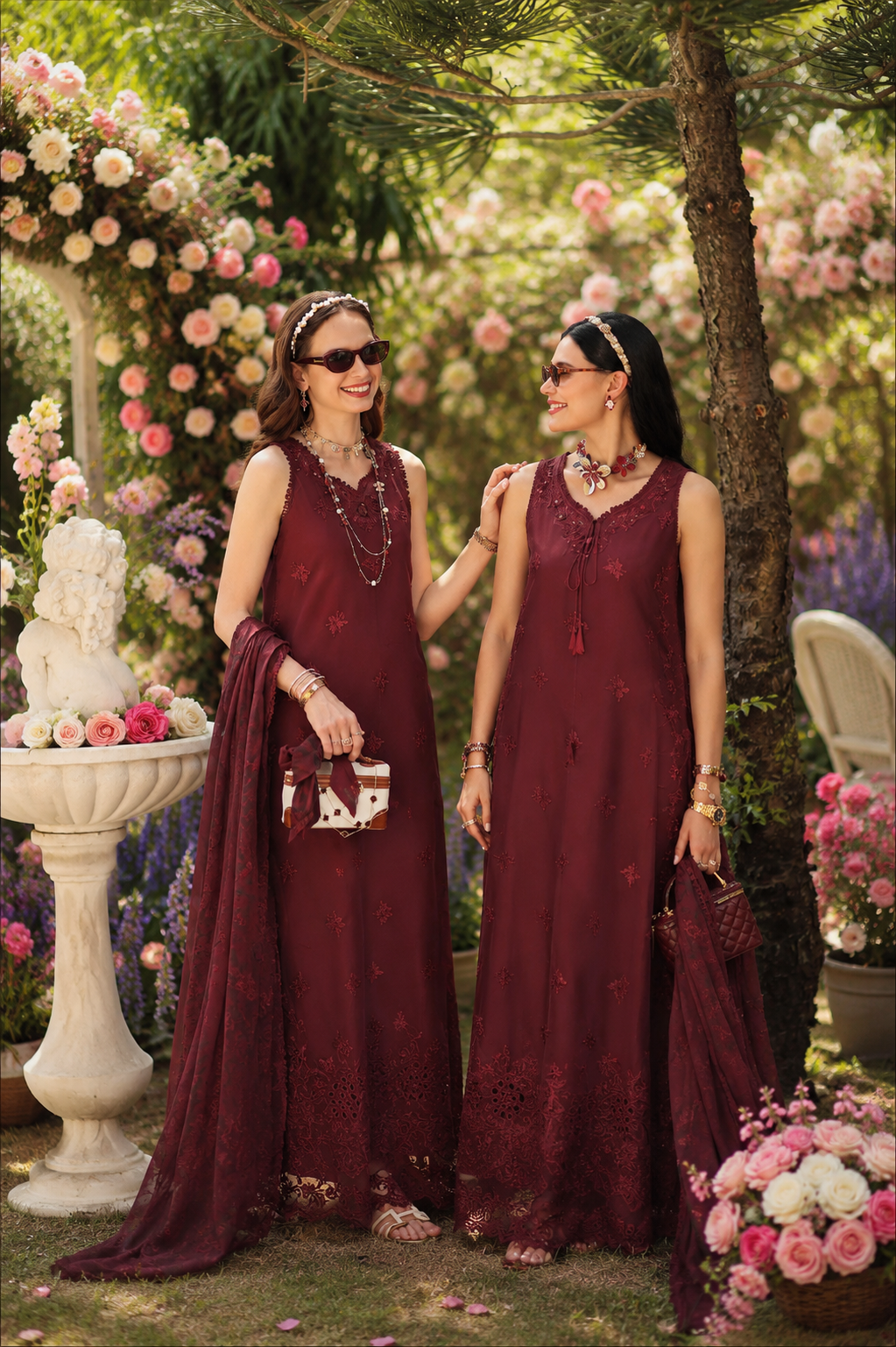 Noor by Saadia Asad | Noor Eid Printskhas 26 |D10  Burgundy - by Libasekhas - Registered Vendor of : Noor by Saadia Asad - 100% Original Designer Dress