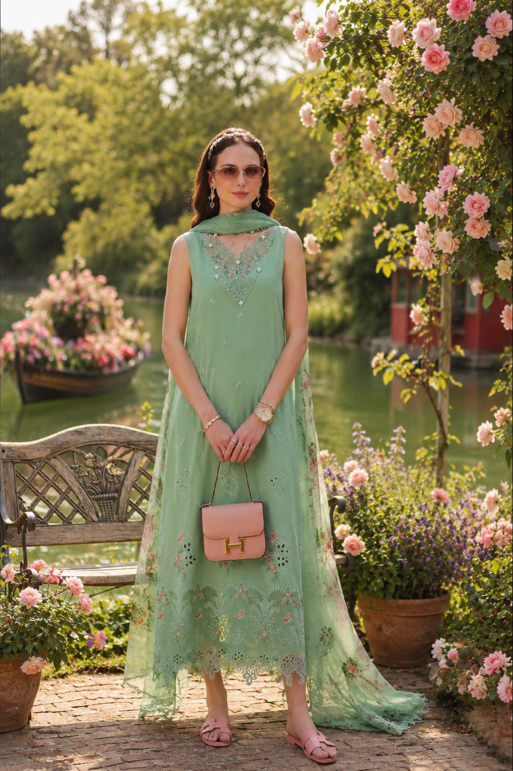 Noor by Saadia Asad | Noor Eid Printskhas 26 | D9  Aqua Minta - by Libasekhas - Registered Vendor of : Noor by Saadia Asad - 100% Original Designer Dress